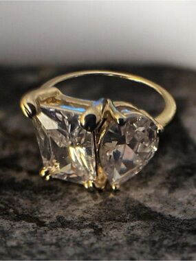Gold-Tone Heart & Square Cubic Zirconia Statement Ring - Clear